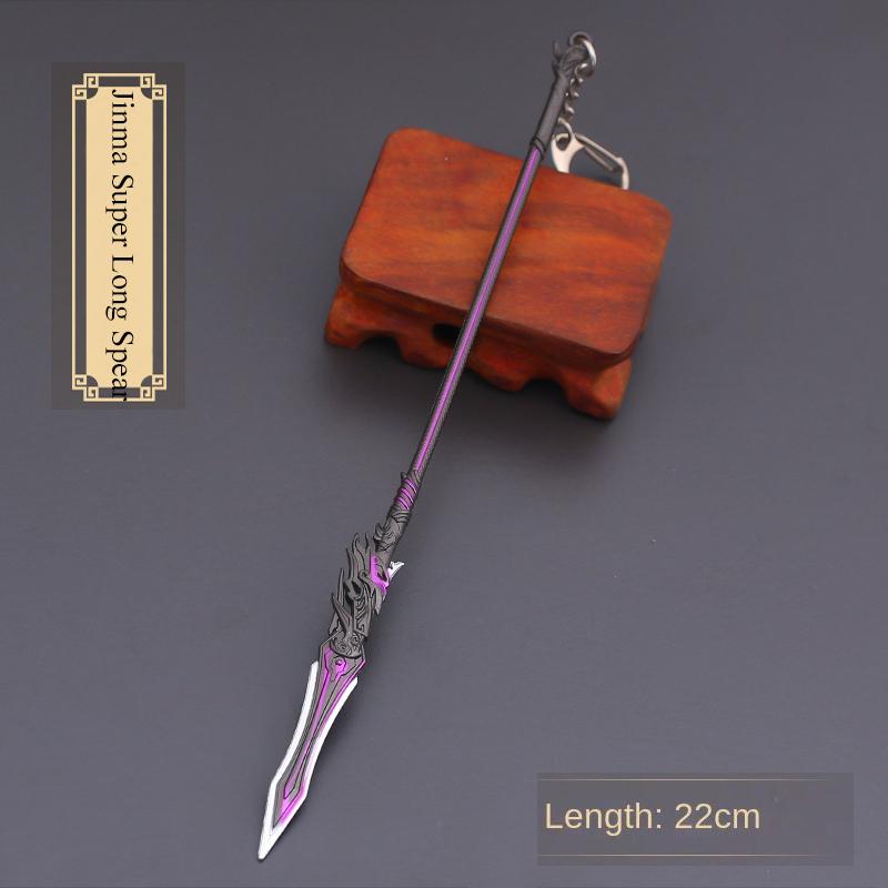22cm Gold Spear Full Metal Lance Ancient Cold Weapon Model Ornament Toys for Men Boy Child Replica Miniatures With Fringe