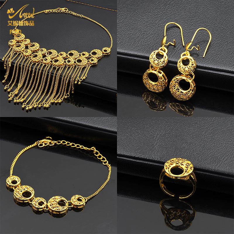 ANIID Indian Tassel 24K Gold Color Necklace Set Nigerian Party Bridal Wedding Ethiopian Luxury Dubai Jewelry Set Wholesale New