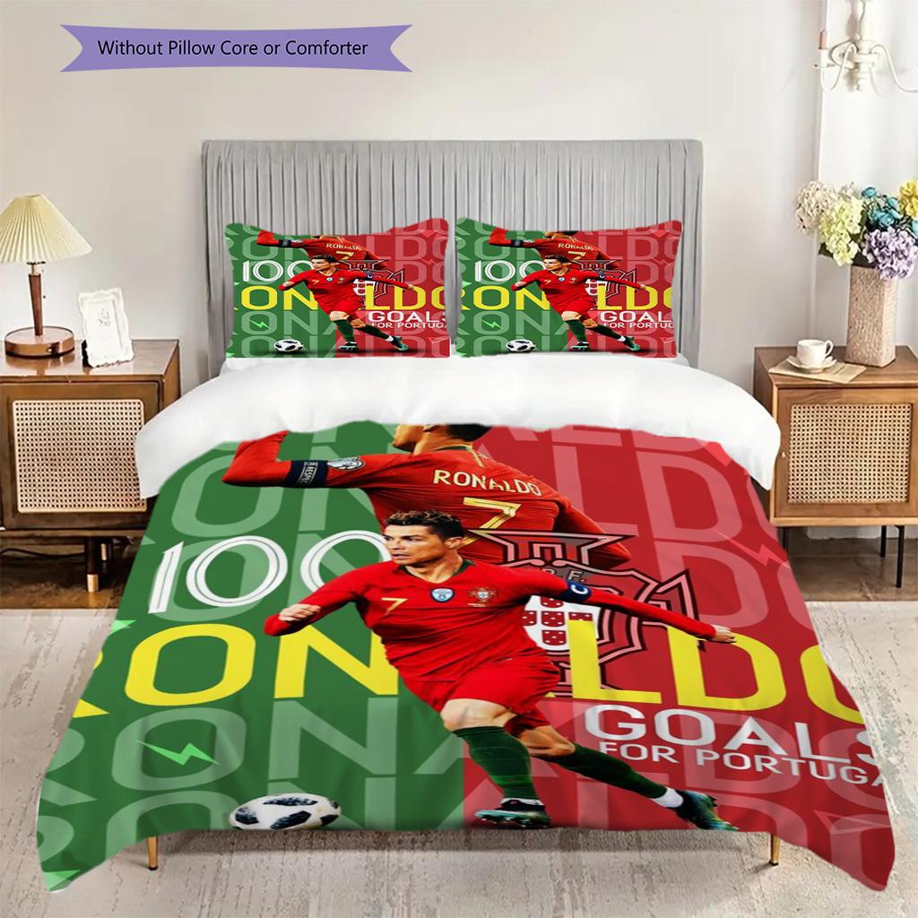 Cristiano Ronaldos Passion Field Three-piece Set (1 * Duvet Cover + 2 * Pillowcase, Without Core) 2D Flat Bedding Set Duvet Cover and Pillowcase