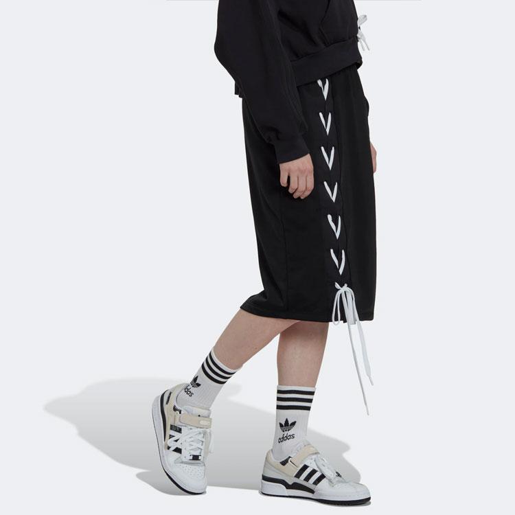 Adidas Originals Solid Color Logo Print Elastic Waist Tie Skirt Autumn Collection Women Bottoms Black HK5059