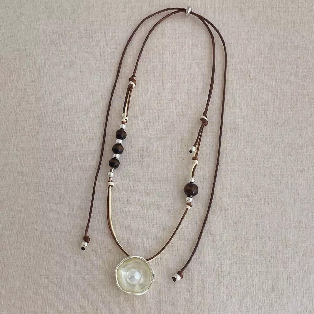 Imitation Pearl Beads Sweater Chain French Irregular Round Double Layered Rope Chain Women