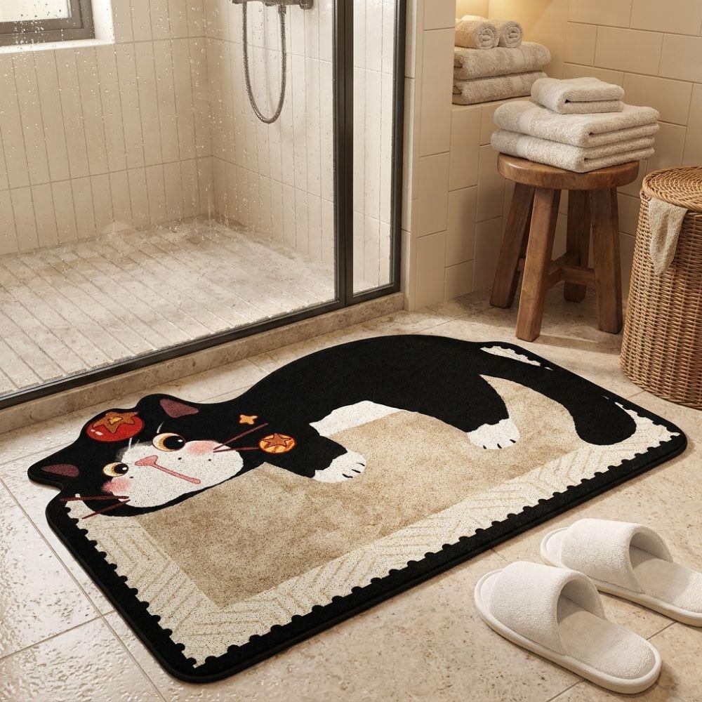 Absorbent Cartoon Cat Carpet Irregular Shaped Shower Carpet Soft Bathroom Floor Mat Bedroom