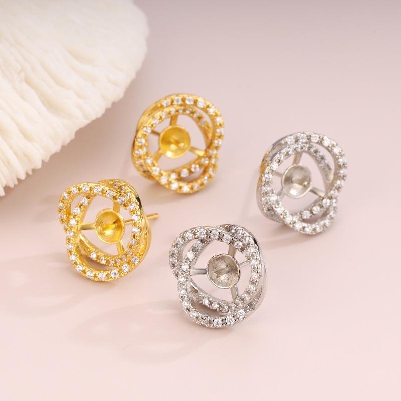 DIY Pearl Accessories, Copper-plated K Gold Classic Micro-inlaid Zircon Stud Earrings Empty Holder Work In Progress Earrings Jewelry