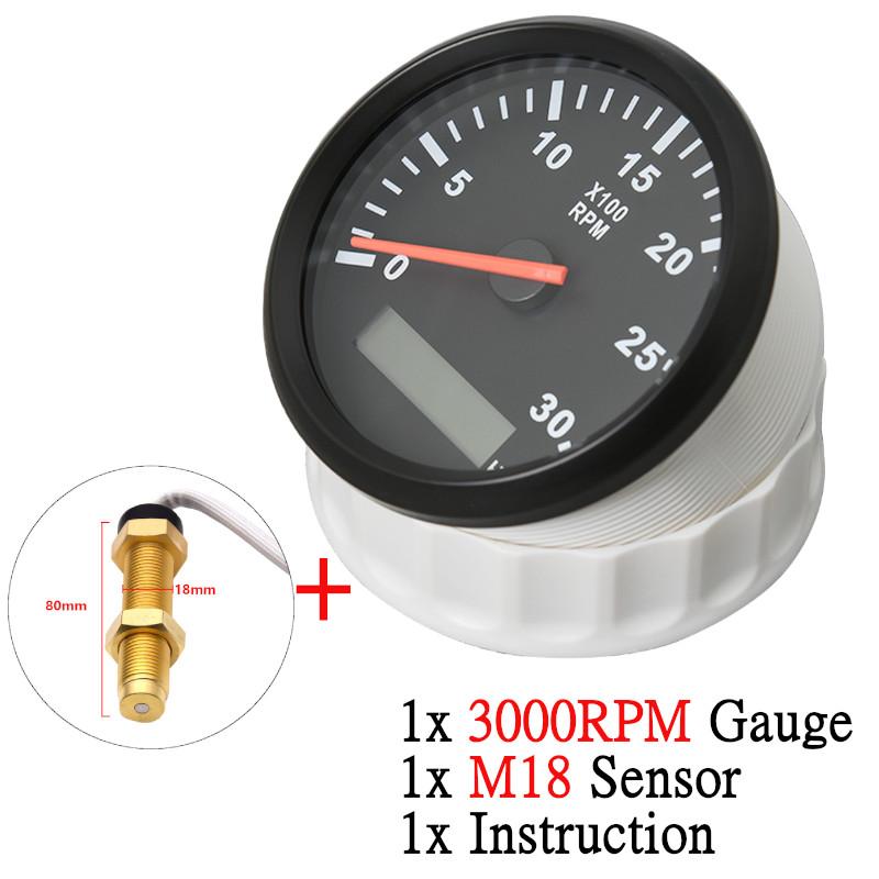 12V/24V 85mm Boat Tachometer Marine Tacho Meter Gauge LCD Hourmeter 8000RPM 6000RPM Car Toerenteller With Sensor M16