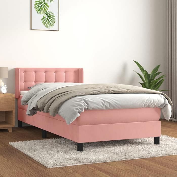 VidaXL Lit à sommier tapissier avec matelas Rose 90x200 cm Velours - Modèle 3131182