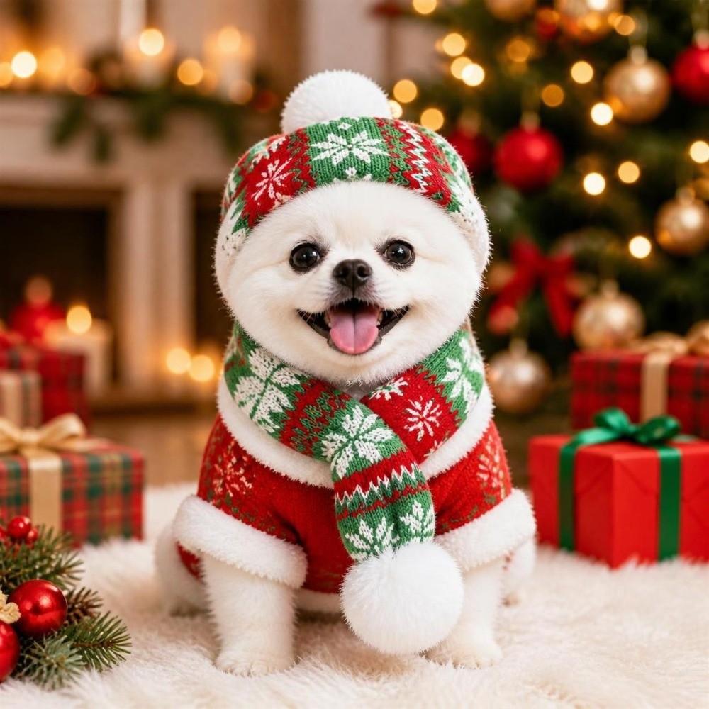 Winter Dog Scarf Collar Christmas Cat Scarf Hat Cozy Dog Bandana Scarf  for Puppy Kitten