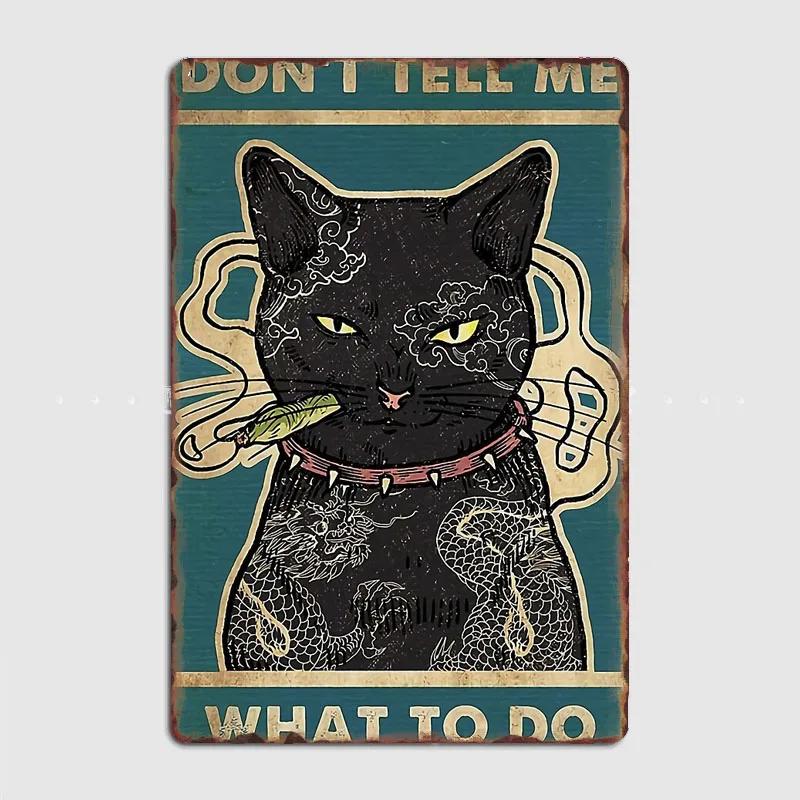 Black Cat Coffee Because Murder Is Wrong Funny Gifts For Cat Lover Metal Plaque Poster Wall Decor Kitchen Tin Sign Posters
