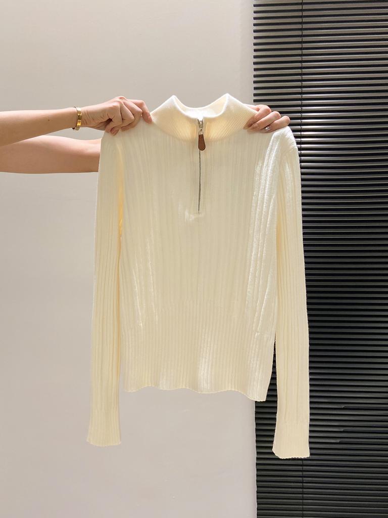 Waist high-end small stand-up neck knitted sweater women's autumn and winter slim-fit soft waxy zipper inner top bottoming shirt