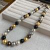 Ni Ni'S Same Bead 10Mm Five-Color Necklace, Black And White Gold And Silver Fashionable Versatile Beaded Collarbone Chain, Neck Chain.