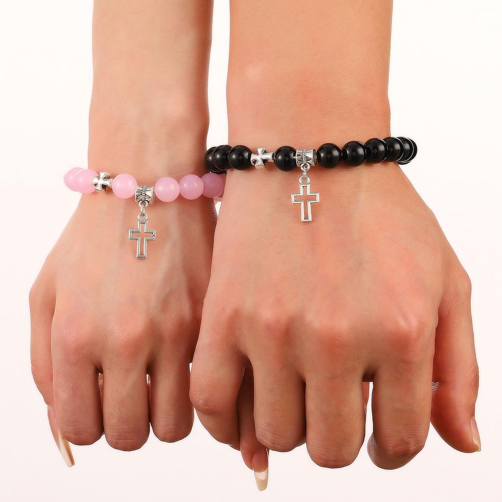 Hollow cross beaded couple bracelet colored beaded bracelet good friend gift jewelry