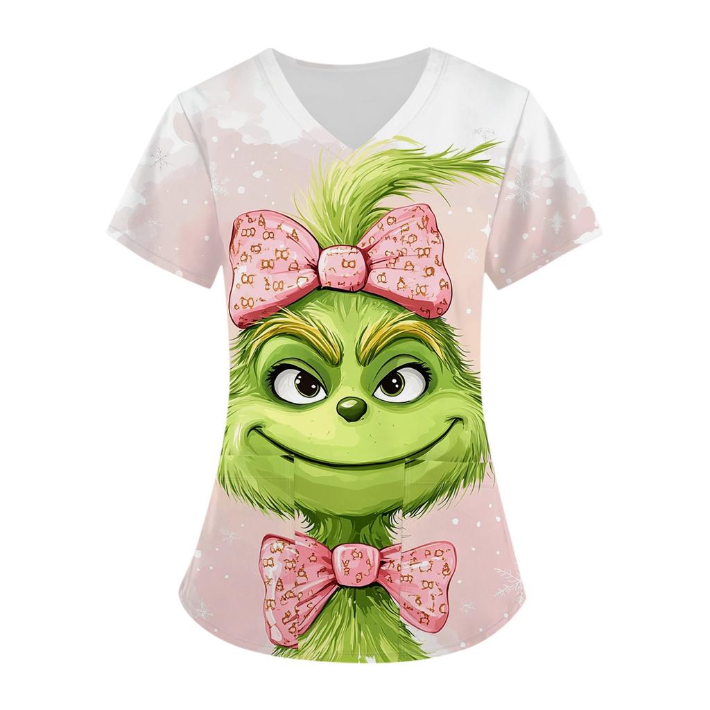 Damer Kortermet Kryss V-hals Trykk Lomme Topp