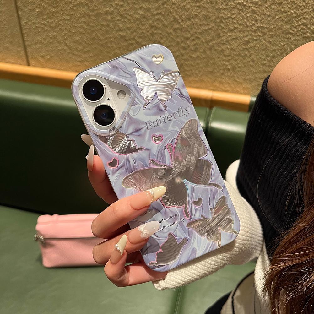 Iridescent Glossy Phone Case for iPhone 11 13 14 15 16 17 Pro 17 13 14 15 Pro Max High Quality Fantasy Floral Style Full Protection Shell