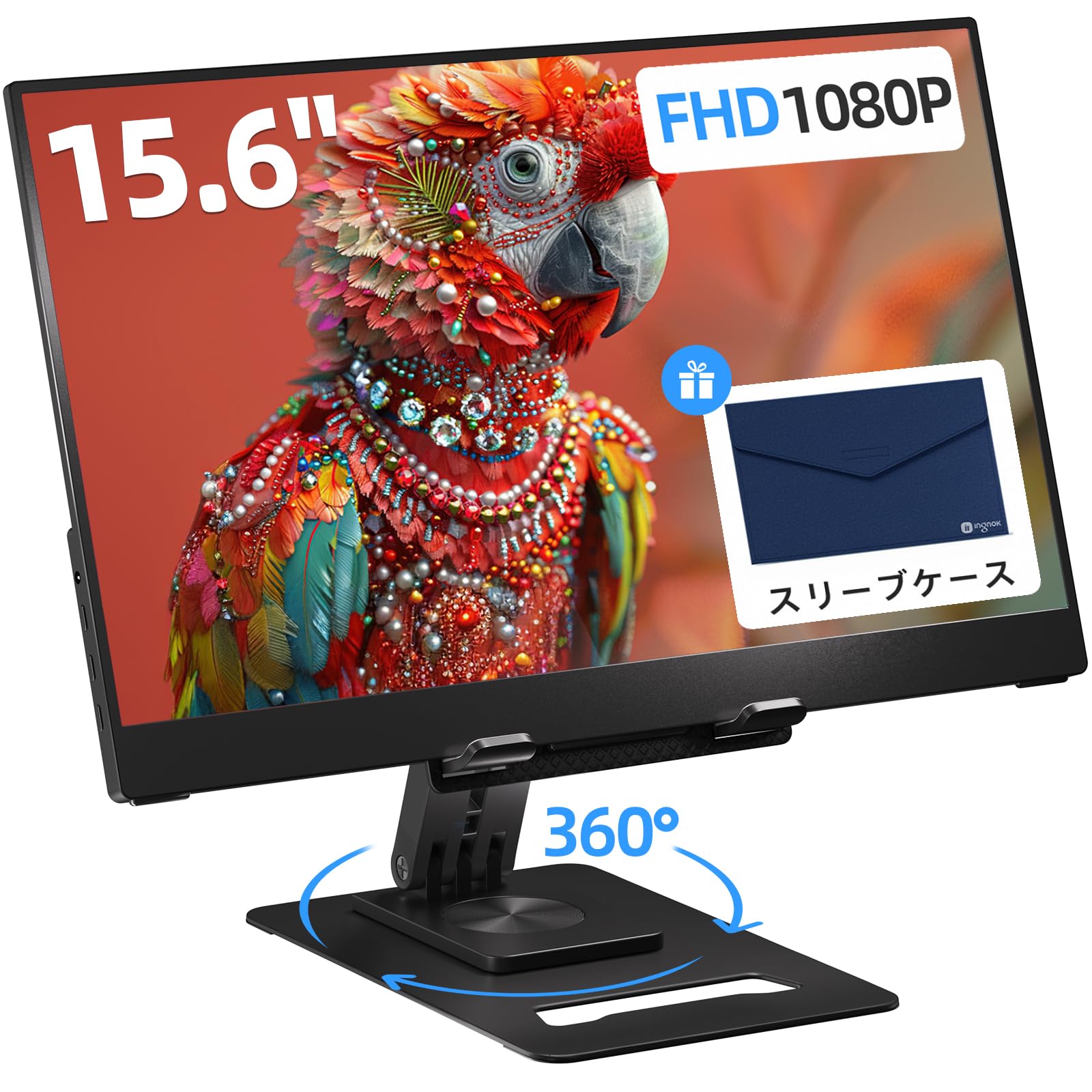 

Ingnok Mobile Monitor Inch Mobile Display FHD Matte Screen IPS LCD Panel miniHDMI with Stand Compatible with invoices 15.6 A+ USBType-C чорний