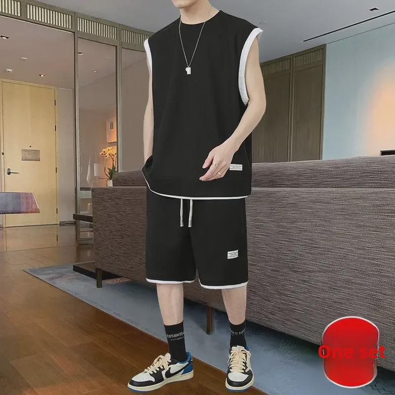 Trendy Waffel Zweiteiliges Casual Set für Herren - Kurzarmweste & Shorts