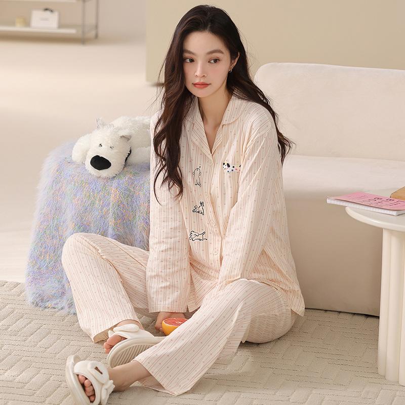 1011 New Pajamas Women's Spring and Autumn Cotton Long Sleeve Fashion Simple Autumn and Winter Universal Homewear Set