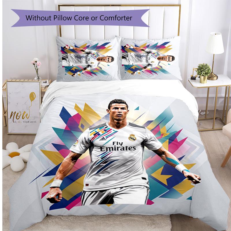 Cristiano Ronaldo Aufdruck Bettwäsche 3-teiliges Set Gemütliches Atmungsaktives Bettbezug-Set als Einweihungs-Feiertagsgeschenk