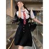 American Campus Pure Desire JK Uniform Waist-Hugging Pleated Skirt Dress for Summer.
