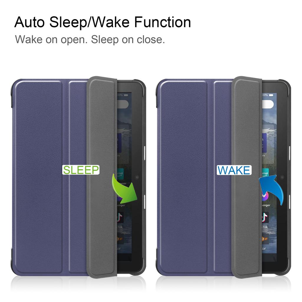 Trifold PU Leather Tablet Cover Protective Case with Automatic Sleep for New Fire HD 8 12th Generation 2022 Release Simple Style