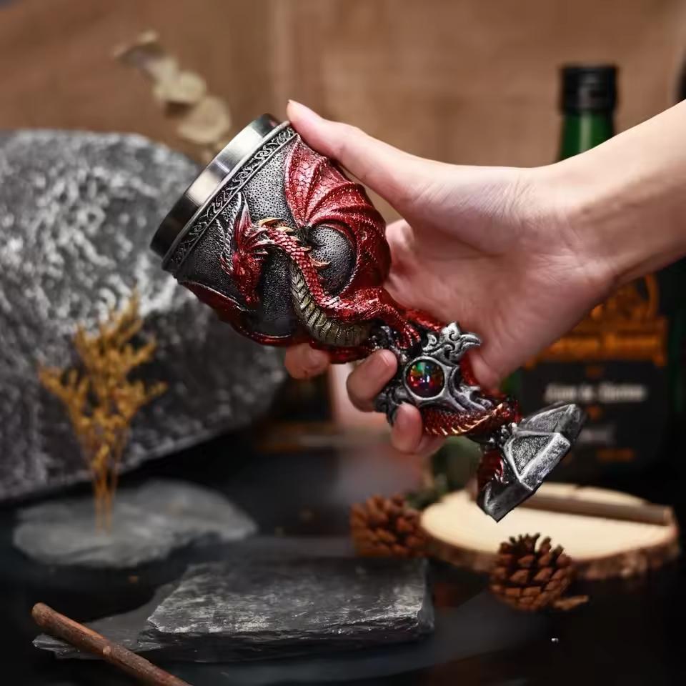1pc Cross Gem Dragon Wine Glass Medieval Resin Stainless Steel Goblet Creative Party Wine Cocktail Glass Holiday Birthday Gift