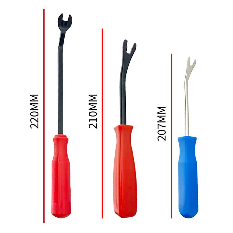 Universal Auto Repair Tool Kit: Includes Car Door Panel Clip Remover, Audio Modifier, Headlight Opener, and Screwdriver Pliers.