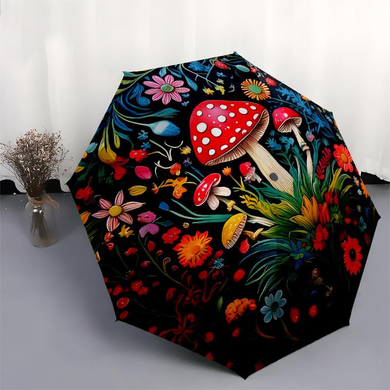 1pc Mushroom Garden Mandala Umbrella with Plastic Handle,Suitable for All Seasons Home Travel Outdoor UmbrellaDD1323