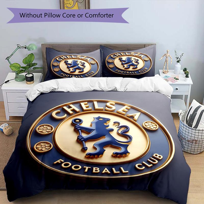 3pcs Duvet Cover Set (1*Duvet Cover + 2*Pillowcase, Without Core),Chelsea F.C Print Bedding Set, Bedroom Decor, All‑Season, Birthday Gift