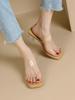 Fashion Women's Genuine Leather Shoes Slippers Casual Transparent Heel Glitter Slides Heeled Mules Pantofle Luxury Jelly High Soft 2025
