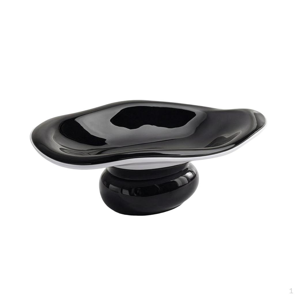 Fruit Platter Glossy Oval Dish with Pedestal Base Irregular Footed Bowl for Coffee Table, Living