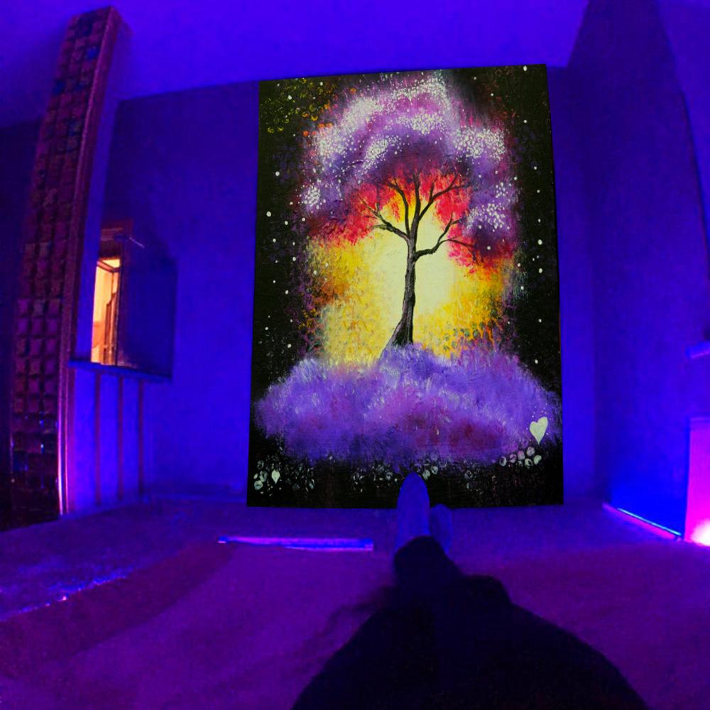 Fluorescent Tapestry UV Fluorescent  Psychedelic Mushroom Wall Hung Hippie Decorative Room Aesthetics