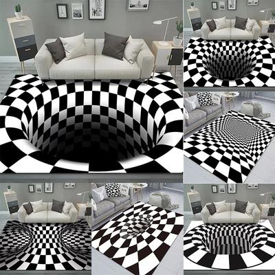 Large Size Carpet 3D Vortex Illusion Black White Rug Abstract Geometric Optical Mat Non-Slip for Bedroom Living Room Decoration
