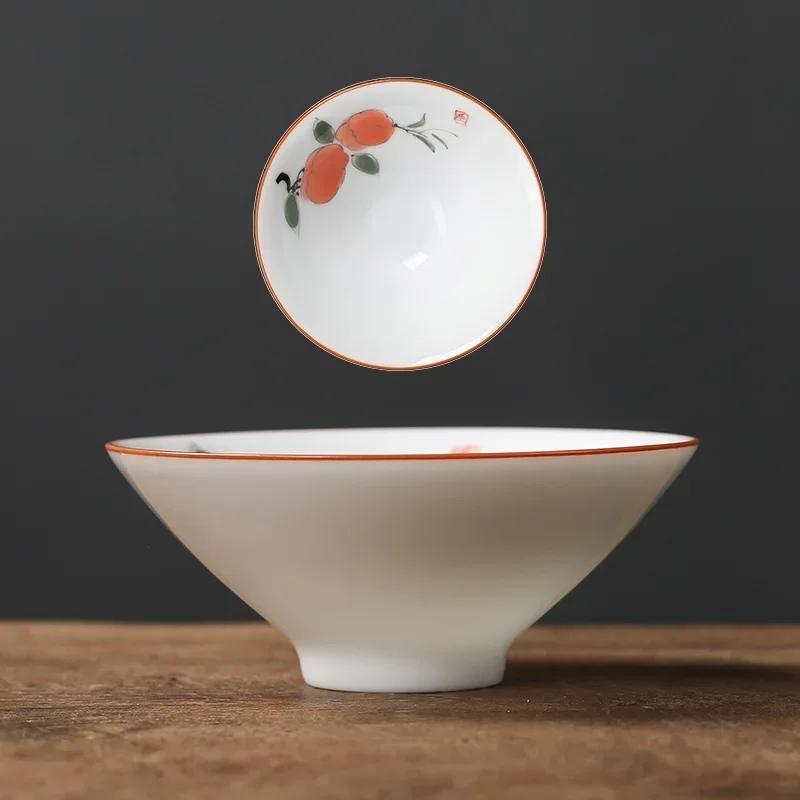 Chinese Ceramic Teacup Hand Painted Flowers and Birds Cup Travel Tea Bowl Household Porcelain Tea Set Master Cup 60ml