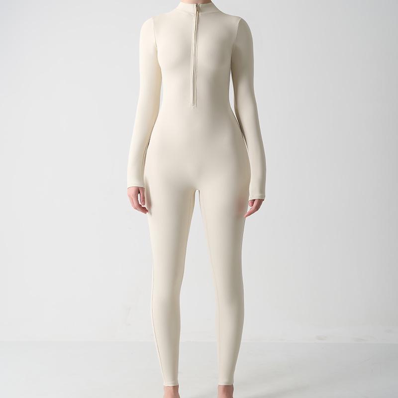 European-American Long Sleeve Nude Yoga Jumpsuit for High-Intensity Fitness, Style 8306