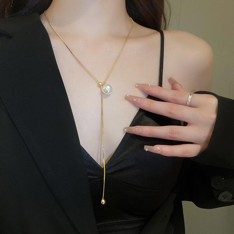Irregular Long Pearl Necklace French Light Luxury Temperament Sweater Chain Niche Simple High Sense Necklace Women