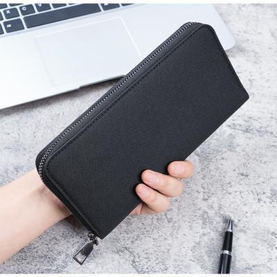 Cartera larga para hombre, de gran capacidad, con múltiples ranuras para tarjetas, de lona, con cremallera, para negocios, tarjetero, monedero