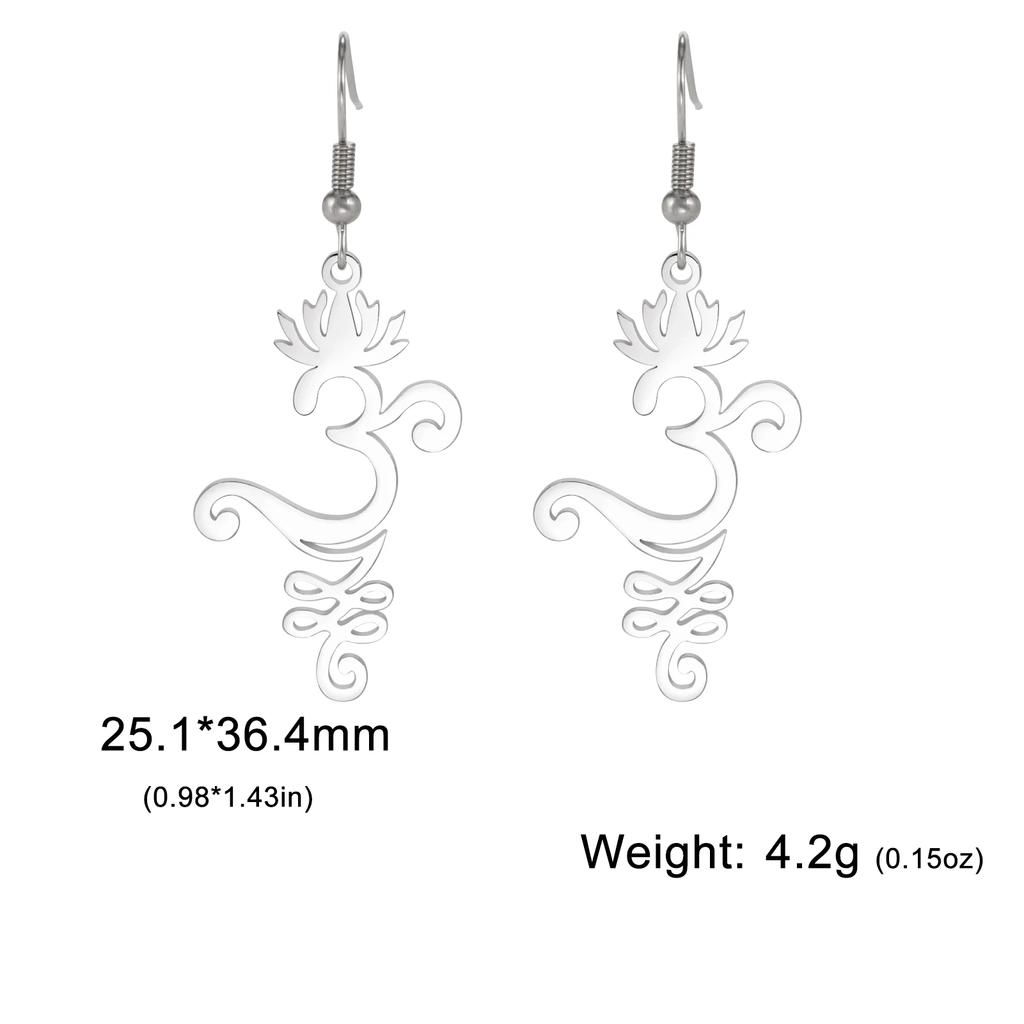 Skyrim Unalome Lotus Flower Dangle Earrings Stainless Steel Yoga Buddhism Pendant Drop Earring Spiritual Jewelry Gift for Women