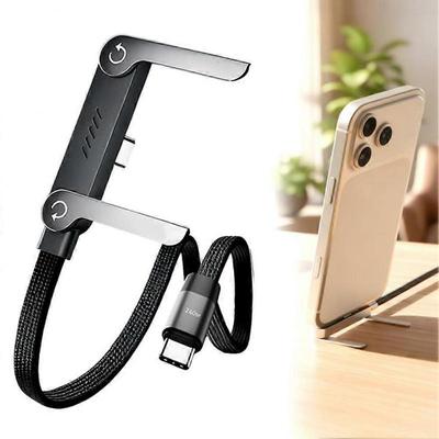 2v1 Neviditelný nabíjecí kabel se stojánkem, Víceúčelový nabíjecí kabel s nastavitelným stojánkem Type C s více úhly, Rychlé nabíjení 240 W