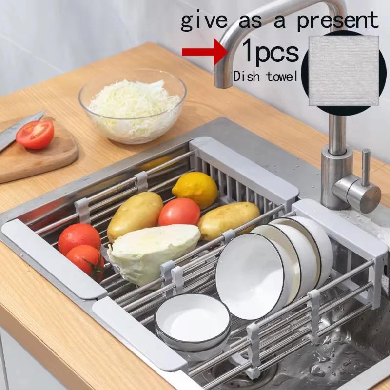 Extend Kitchen Sink Drain Basket Adjustable Retractable Sink Drain Basket Kitchen Sink Stainless Steel Vegetable Drain Rack