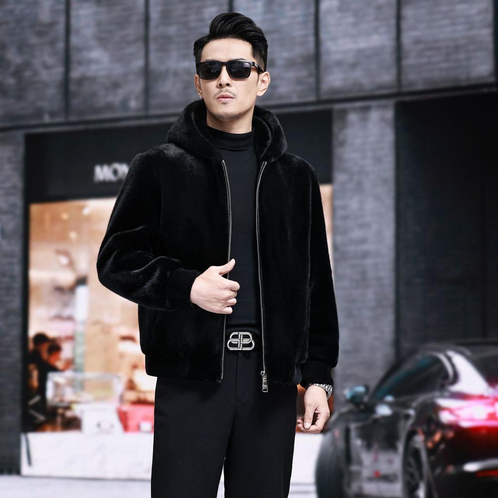 Golden Mink Fur Coat, Men's Jacket, Winter Lapel Imitation Mink Fur, Haining Mink Coat, Warm Men's Thick