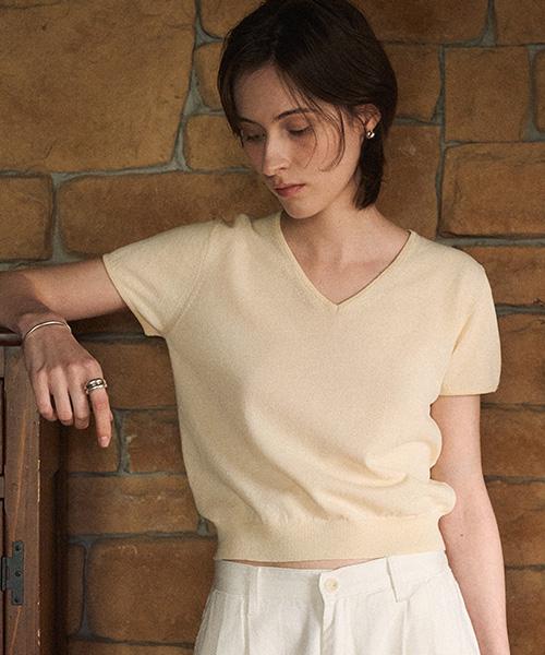 ANGELO BIANCO Pure V-Neck Paper Knit_Beige