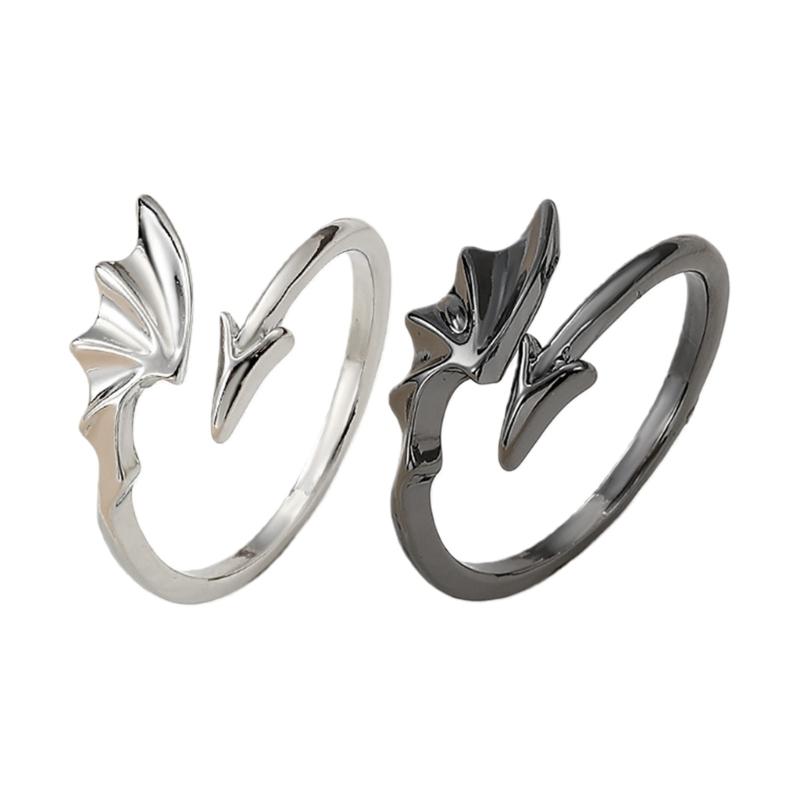 Unique Adjustable Gothic Wing Rings For Couples Angelic Devil Designs Alloy Open Jewelry Matching Accessory