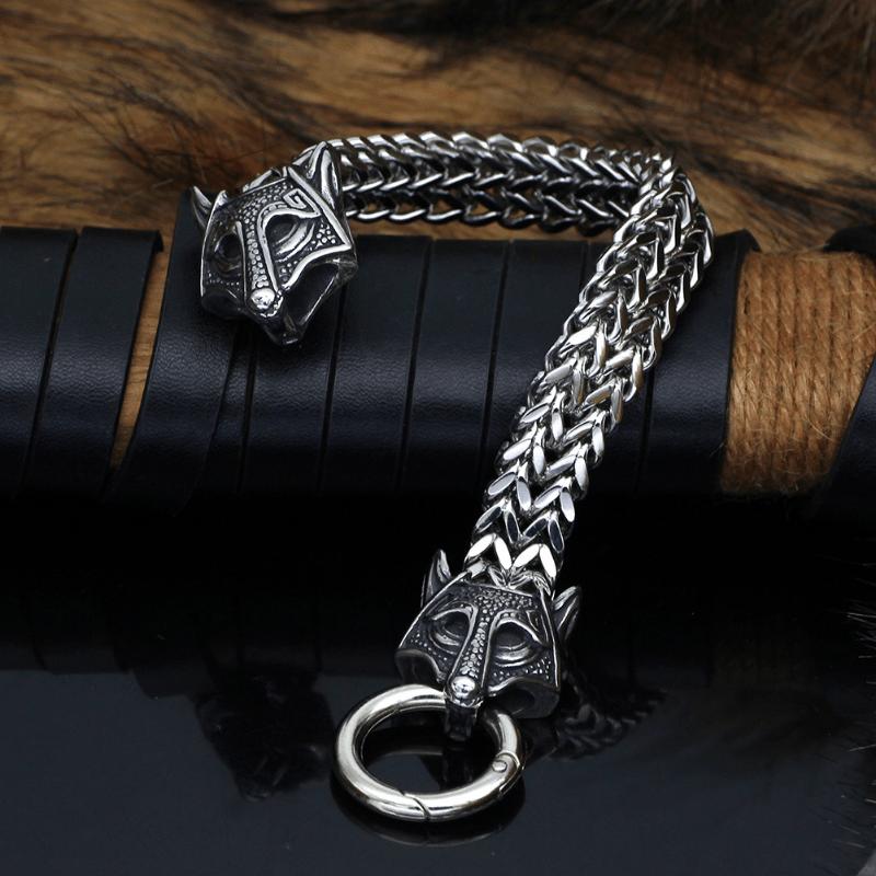 New Nordic Viking Wolf Head Charm Bracelet Punk Men s Link Bracelet Best Jewelry Gift 23cm