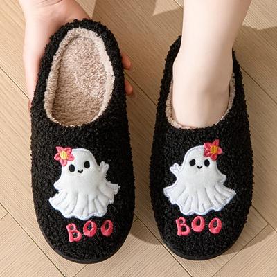 Fashion 2024 Halloween Style Home Fluffy Slippers Women Winter Casual Warm Cotton Shoes Couple Flat Heel Soft Sole Plush House Slippers