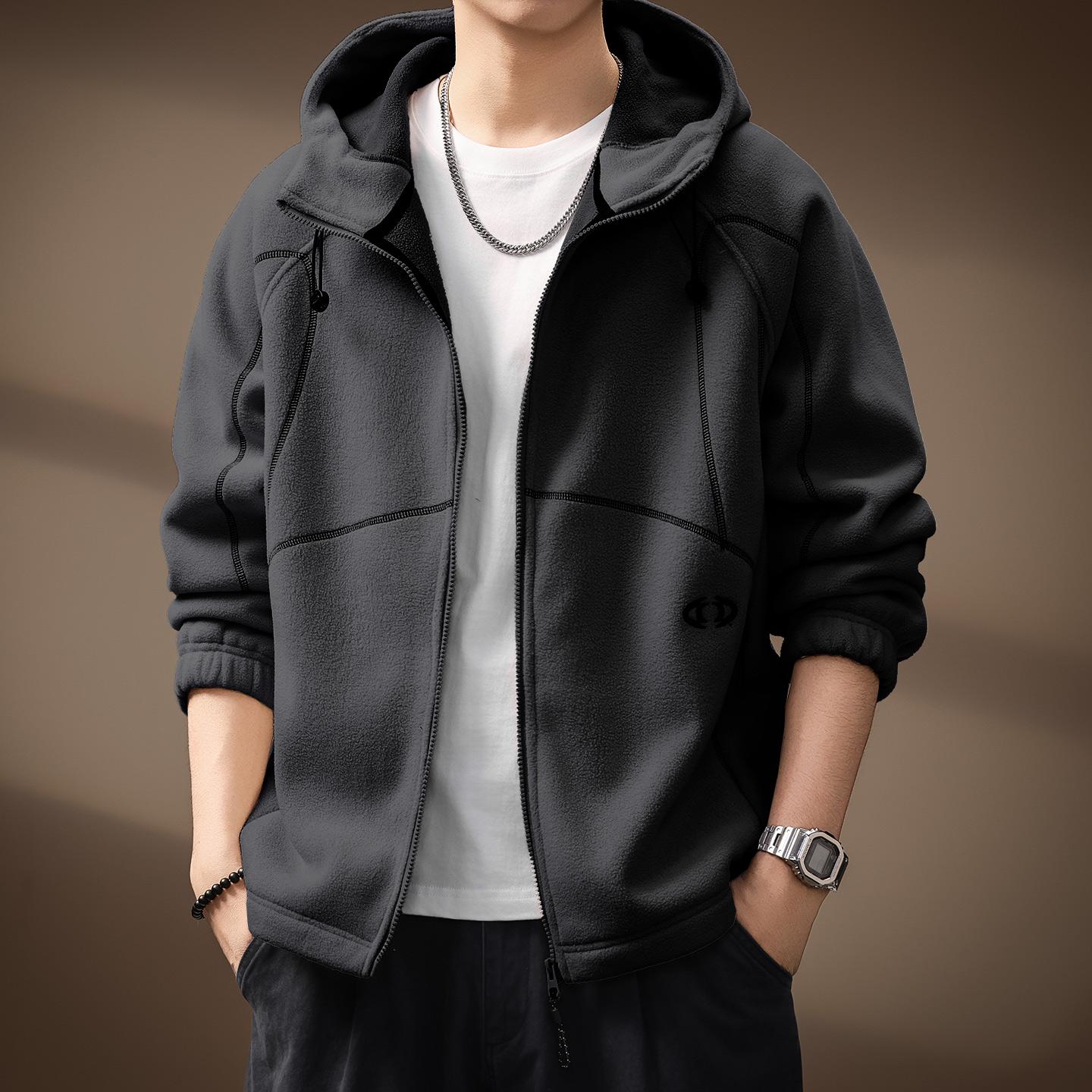 

Men s Trendy American Fleece Hooded Jacket - Autumn/Winter Loose, Skin-Friendly Top 2XL fits 160-180 lbs темно-сірий