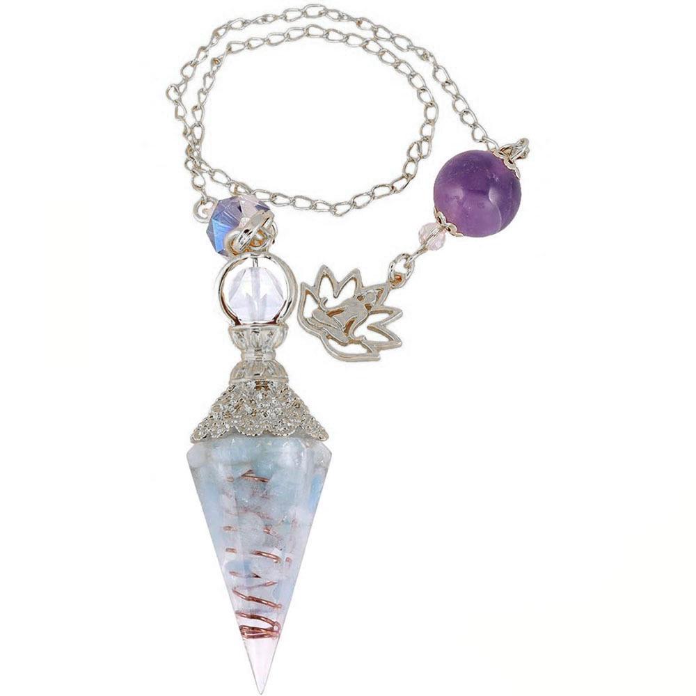 Antique Silver Seven Chakra Crystal Resin Pendulum with Semi-Precious Chips Pendant