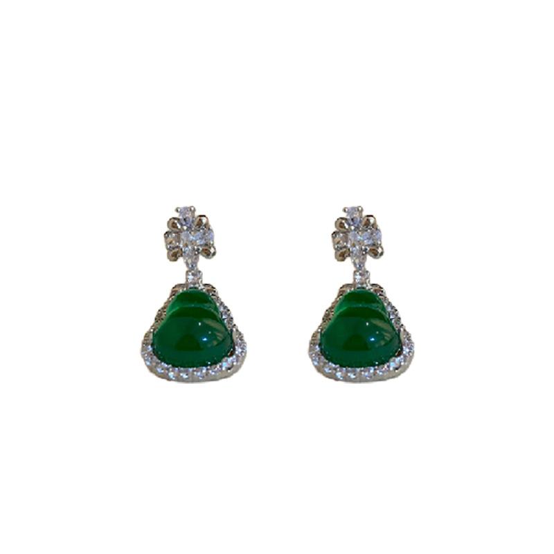 Silver needle emerald gourd zircon stud earrings niche temperament Chinese style earrings Guochao light luxury high-end earrings women