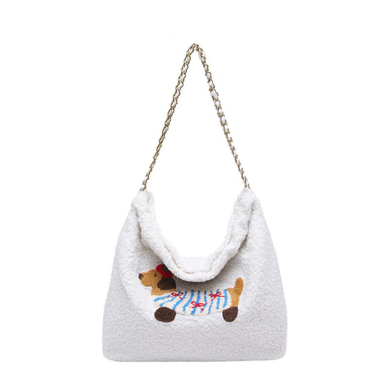 Koreanischer Stil Mode Einfache Damenhandtasche Neue Plüsch Dackel Hund Umhängetasche Ins Lässige Studenten Trendige Tragetasche
