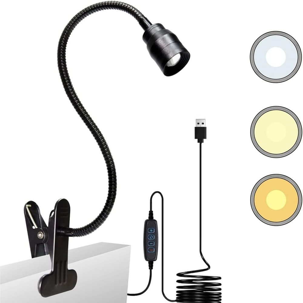Dimmable USB Clamp Book Light Clip-On Flexible Gooseneck Lamp Modern Fish Tank Clip Lamp  Reading