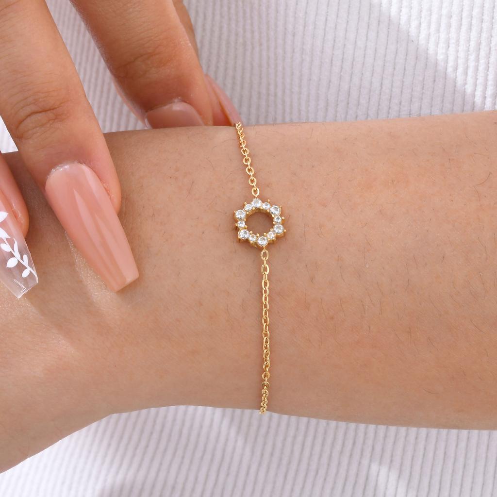 Wind Stainless Steel Zircon Sunflower Gold Bracelet Women'S Accessories Nc-2235