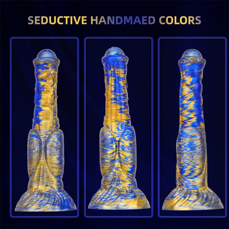Eggless Horse Cock Mixed Color Liquid Silicone Dildo Female with Oversized Backyard Expansion Anal Masturbator
