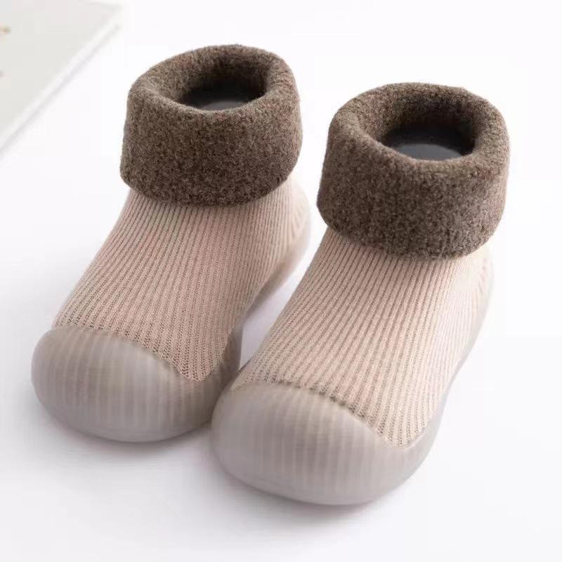 Baby Walking Socks, Autumn and Winter with Thick Velvet and Soft Sole, Anti Slip Shoes for Boys and Girls, Pure Cotton Socks